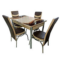 Комплект обідній розкладний Туріно (стіл + 4 стільця) скло з фотодруком/МДФ, метал хром Woody №2042 Коричневые