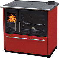 Кухонная печь PLAMEN 850 GLAS красная 10 кВт печи чугунные отопительно варочные для дома и дачи