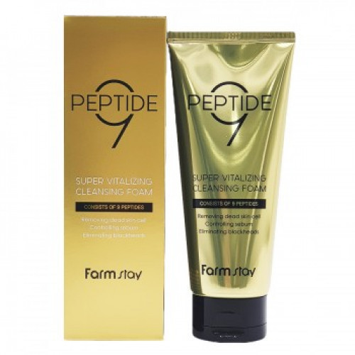 Придатний до 13.07.2023 Пінка для вмивання обличчя з пептидами FARMSTAY PEPTIDE9 SUPER VITALIZING CLEANSING FOAM 180 мл