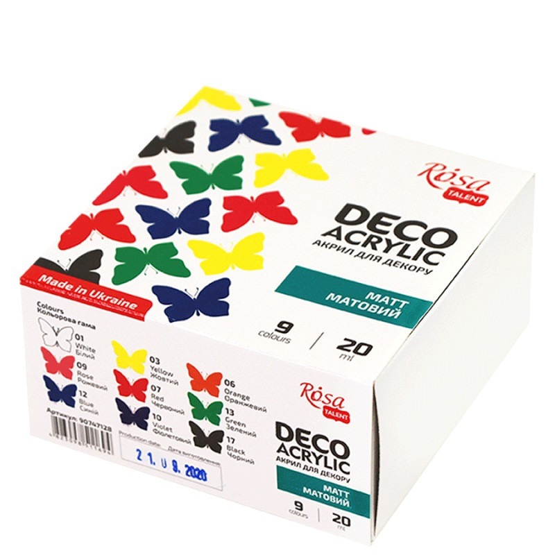 Набір акрилових фарб для декору матових 9 кольорів по 20 мл Rosa Talent, 90747128, фото 1