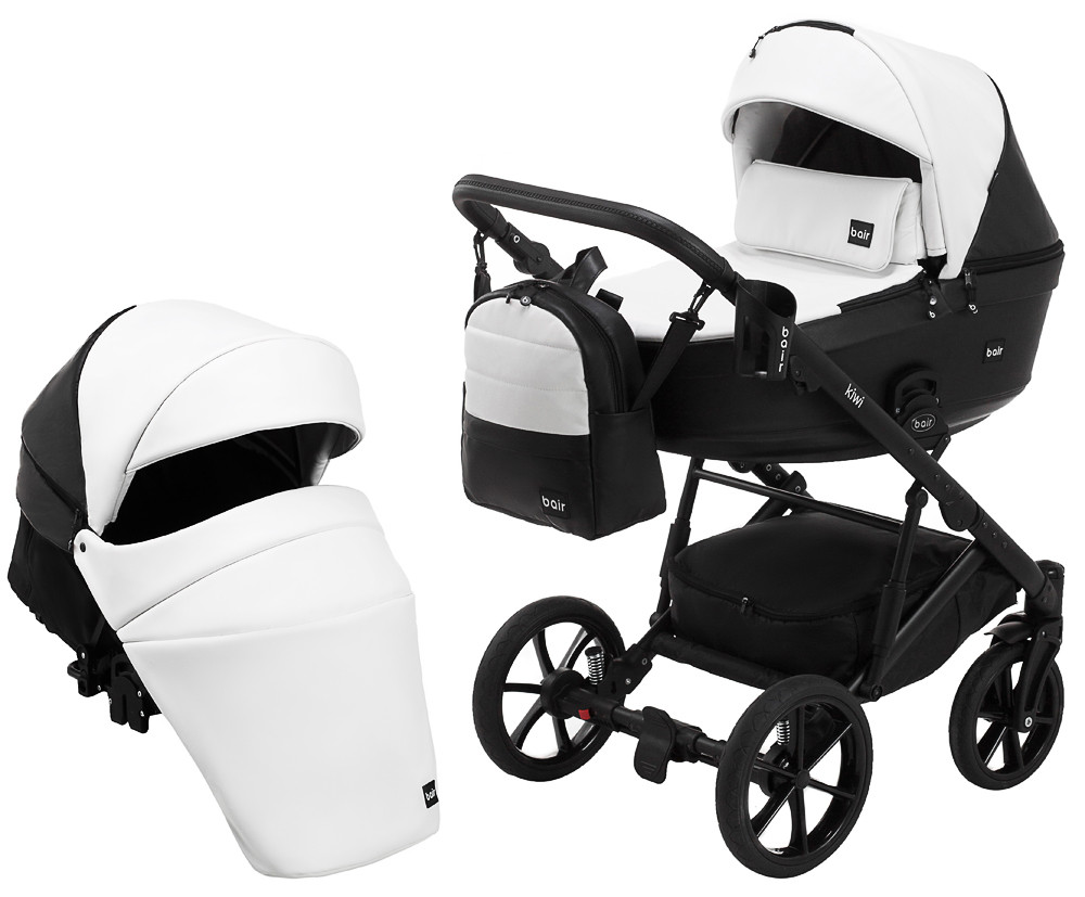 Коляска 2 в 1 Bair Kiwi шкіра 100% BK-51/15 білий - чорний