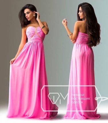 Ошатне плаття в підлогу з шифону з відкритими плечима та твердим ліфом, фото 2