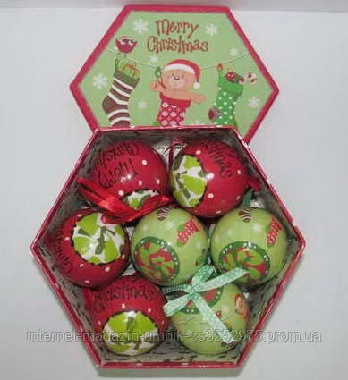 Набір ялинкових кульок матові + глянсові "Merry Christmas" 14 шт. 75 мм, фото 2