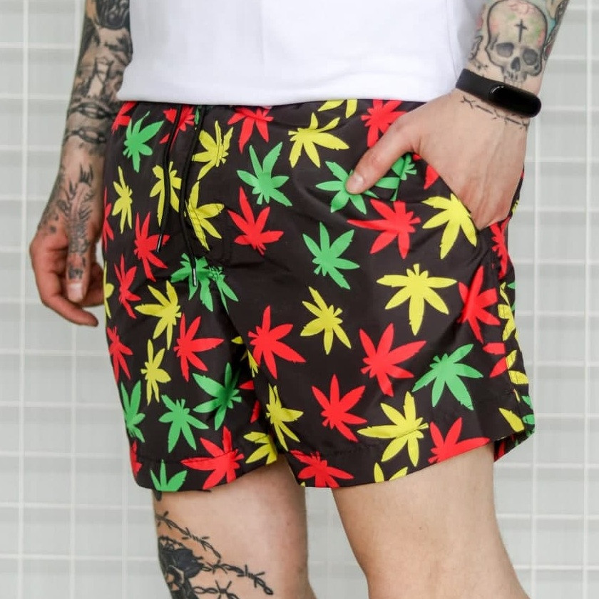 Купальні шорти чоловічі пляжні плавальні літні чорні з принтом Анаша Туреччина. Живе фото, фото 1