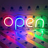 Неонова Led вивіска OPEN (відкрито) з кольоровими буквами 40х13 см зі зміною яскравості, фото 10