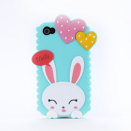 Чохол Cute Heart Hello Rabbit Зелений для IPhone 4/4S