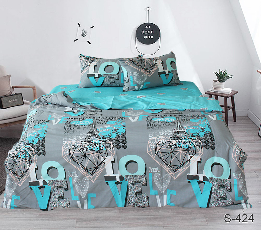 Постільна білизна сатин люкс Love, полуторний комплект S424