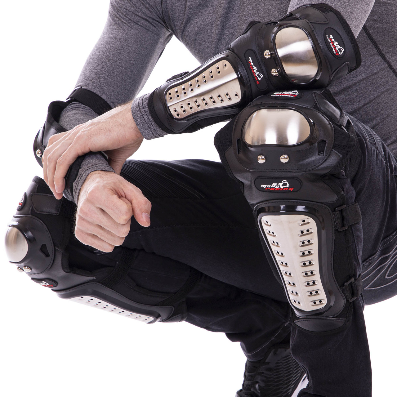 Комплект мотозащиты метал 4 шт (коліно, гомілка + передпліччя, лікоть) PRO X HJ-01