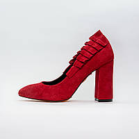 Туфли лодочки женские красные на устойчивом каблуке из натуральной замши 9см 36