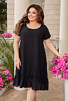Женское однотонное платье-сарафан с цветочным рисунком по колено в больших размерах 50-52, черный