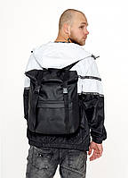 Чоловічий рюкзак чорний роллтоп рол з еко-шкіри повсякденний, для ноутбука 15,6, міський
