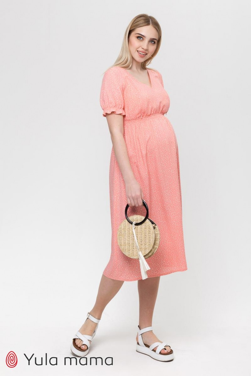 Сукня міді для вагітних та годуючих зі штапелю з принтом Audrey S Юла Мама Кораловий DR-21.072