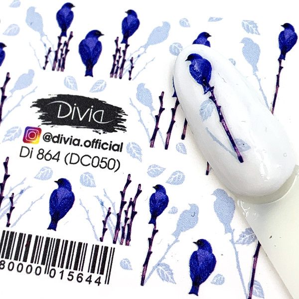 Наклейки для нігтів 3D птахи об'ємні Divia кольорові Di864 №DC050 стильні слайдери