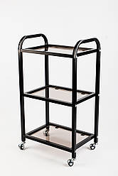 Візок для майстра тату столик-візок чорний косметологічний для нарощування вій 3 полиці Скло L_S4_Black