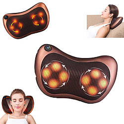 Масажна подушка для шиї і спини 8 кульок Massage pillow Роликовий масажер подушка для тіла з іч підігрівом