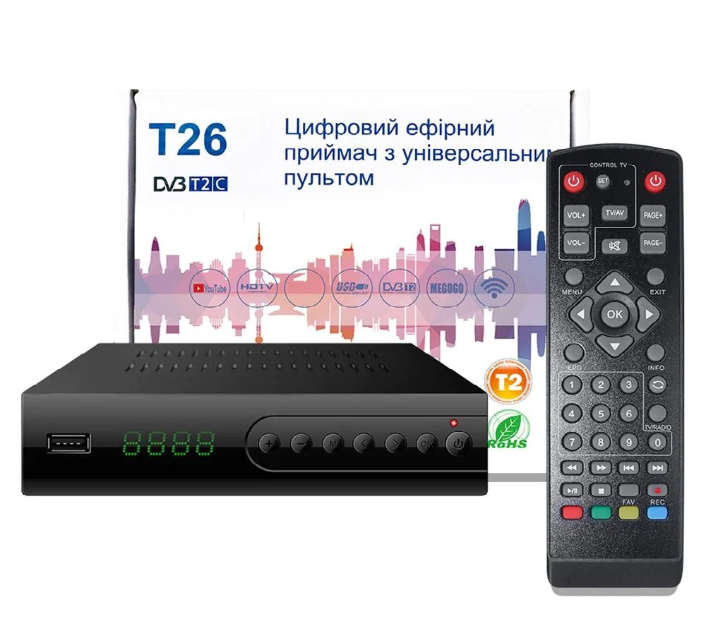 T26 HD IPTV METAL (GoldenStream) — тюнер Т2 з інтернет-застосунками й універсальним пультом ДК