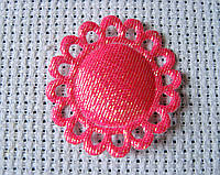 Аппликация пришивная, круг ажурный, 28х28 мм ярко-розовый