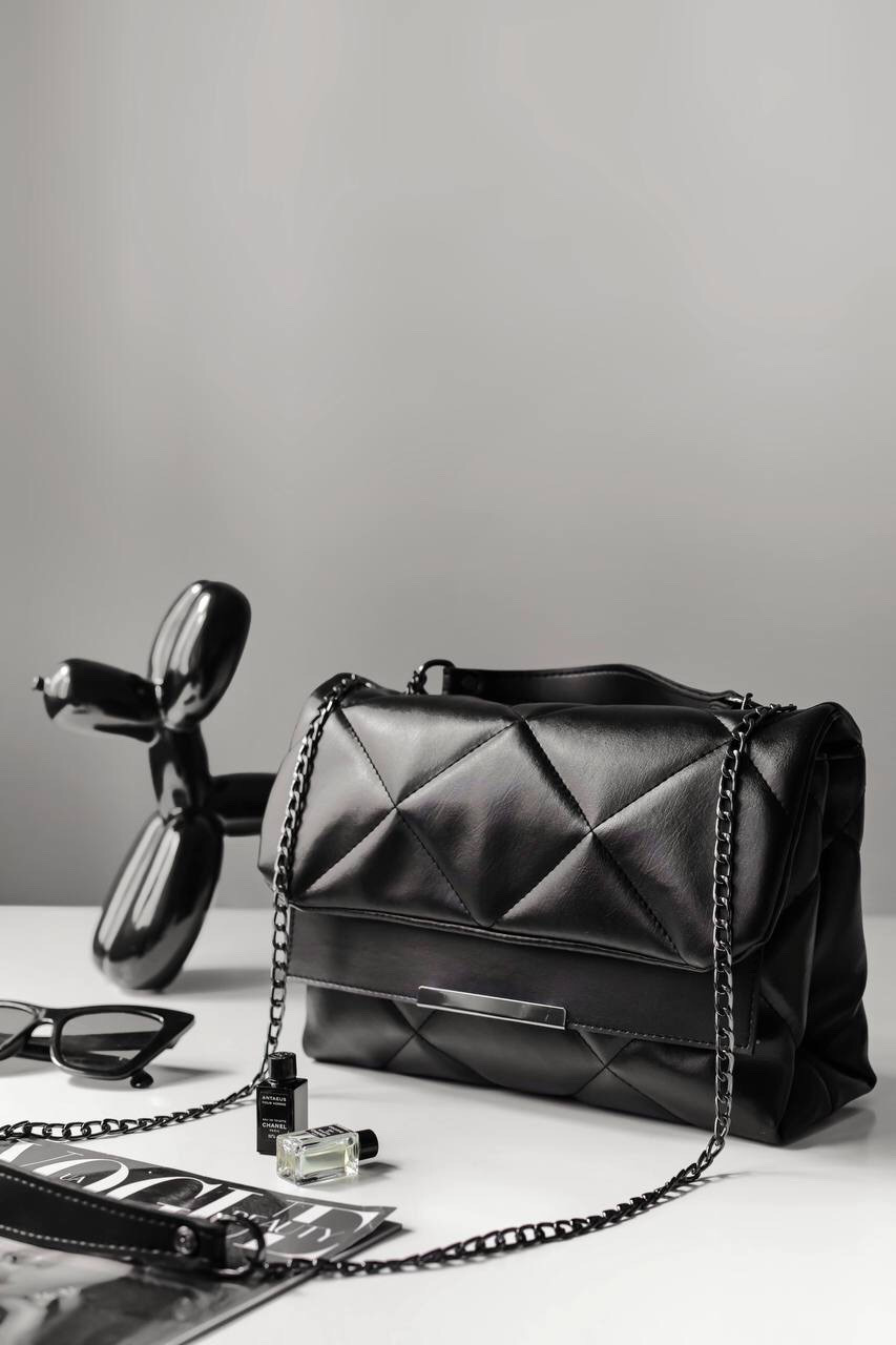 Жіноча сумочка крос-боді стьобана в клітку ремінець ланцюжок 29*20 см Nata, фото 1