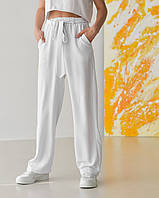 Брюки палаццо для девочки клеш лен жатка на лето белые / Летние широкие льняные подростковые брюки 146