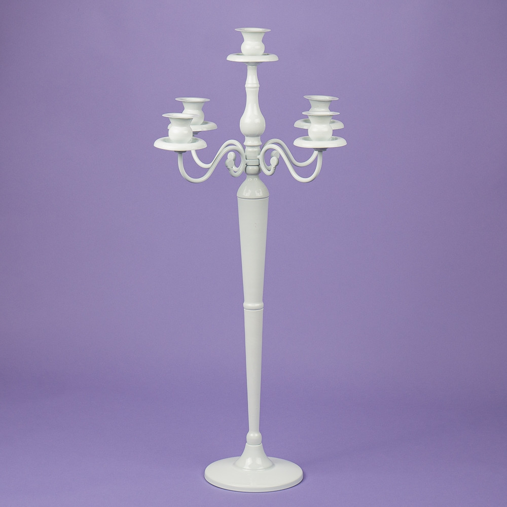Стильный белый напольный подсвечник на 5 свечей (77 см, металл). Для декора, для торжественных мероприятий - фото 1 - id-p282220313
