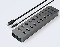 USB хаб Blueendless BS-HU101 USB 3.0 10 портов с блоком питания hub концентратор алюминиевый