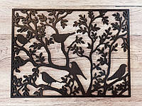 Панно настенное Птицы на ветках. Декоративное панно из дерева. Интерьерный декор.