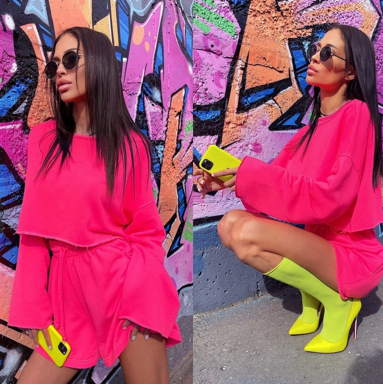 Стильний жіночий костюм oversize з шортами та вільним топом