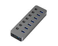 USB-хаб Blueendless BS-HU701 USB 3.0 7 портів із блоком живлення hub концентратор алюмінієвий, фото 5