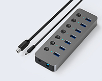 USB-хаб Blueendless BS-HU701 USB 3.0 7 портів із блоком живлення hub концентратор алюмінієвий, фото 7