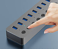 USB-хаб Blueendless BS-HU701 USB 3.0 7 портів із блоком живлення hub концентратор алюмінієвий, фото 2