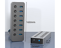 USB-хаб Blueendless BS-HU701 USB 3.0 7 портів із блоком живлення hub концентратор алюмінієвий, фото 7