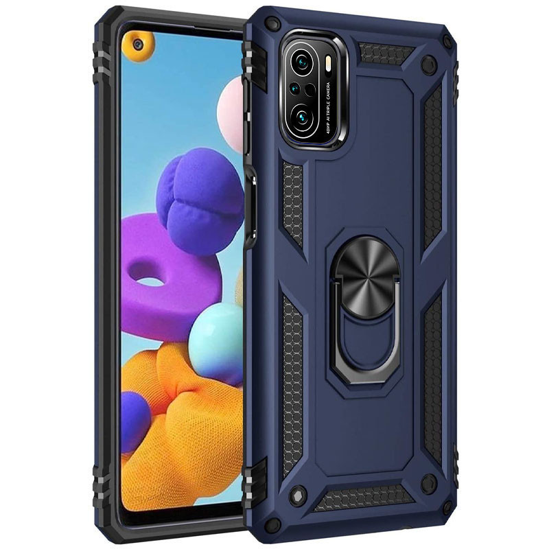Броньований чохол Serge Ring Xiaomi Redmi K40 / K40 Pro / K40 Pro + / Poco F3 / Mi 11i Темно-синій
