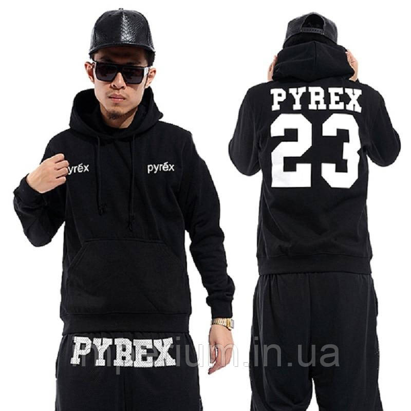 Кежуал худі | чорна толстовка з білим логотипом Pyrex 23