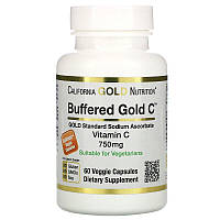 California Gold Nutrition, Gold C, GOLD Standard, буферизованный витамин C, аскорбат натрия, 750 мг, 60 растит