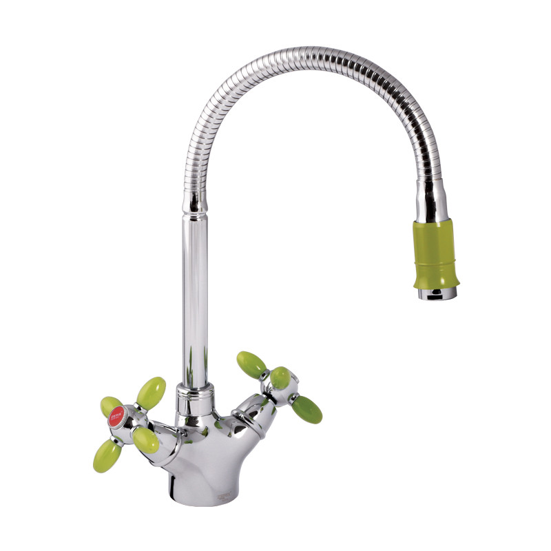 Змішувач для кухні ZERIX Z5860-11 (салатові ручки) (ZX0351), фото 1