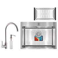 Кухонна мийка набір MIXXUS SET-6045-200x1.0-SATIN (змішувач+диспенсер+сушка) (MX0584)