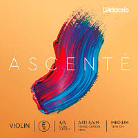 1 струна (E, Ми) для скрипки D'ADDARIO ASCENTÉ VIOLIN SINGLE E STRING 3/4 Scale Medium Tension