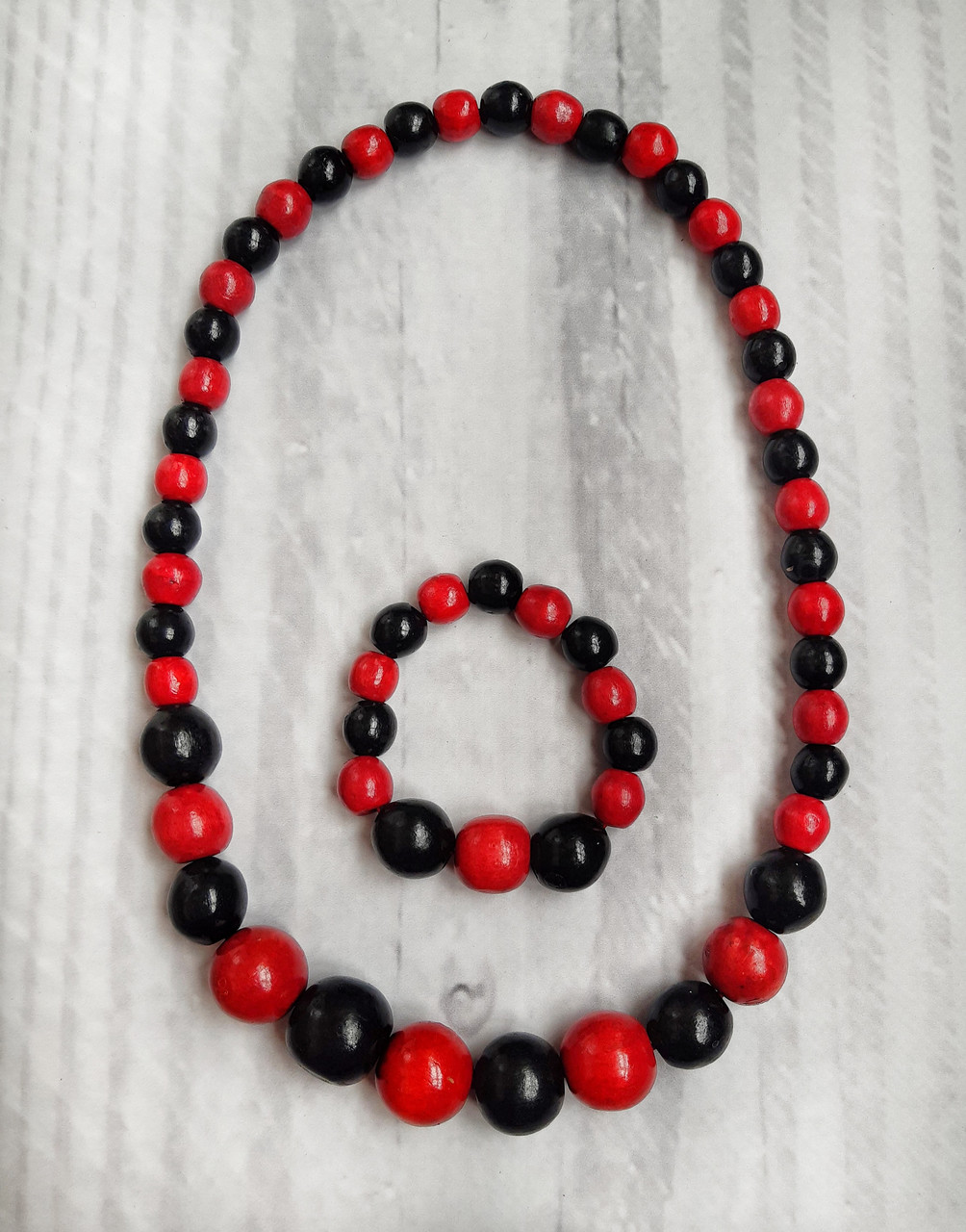 Набір намисто та браслет Бусинка. Червоно-чорний., фото 1