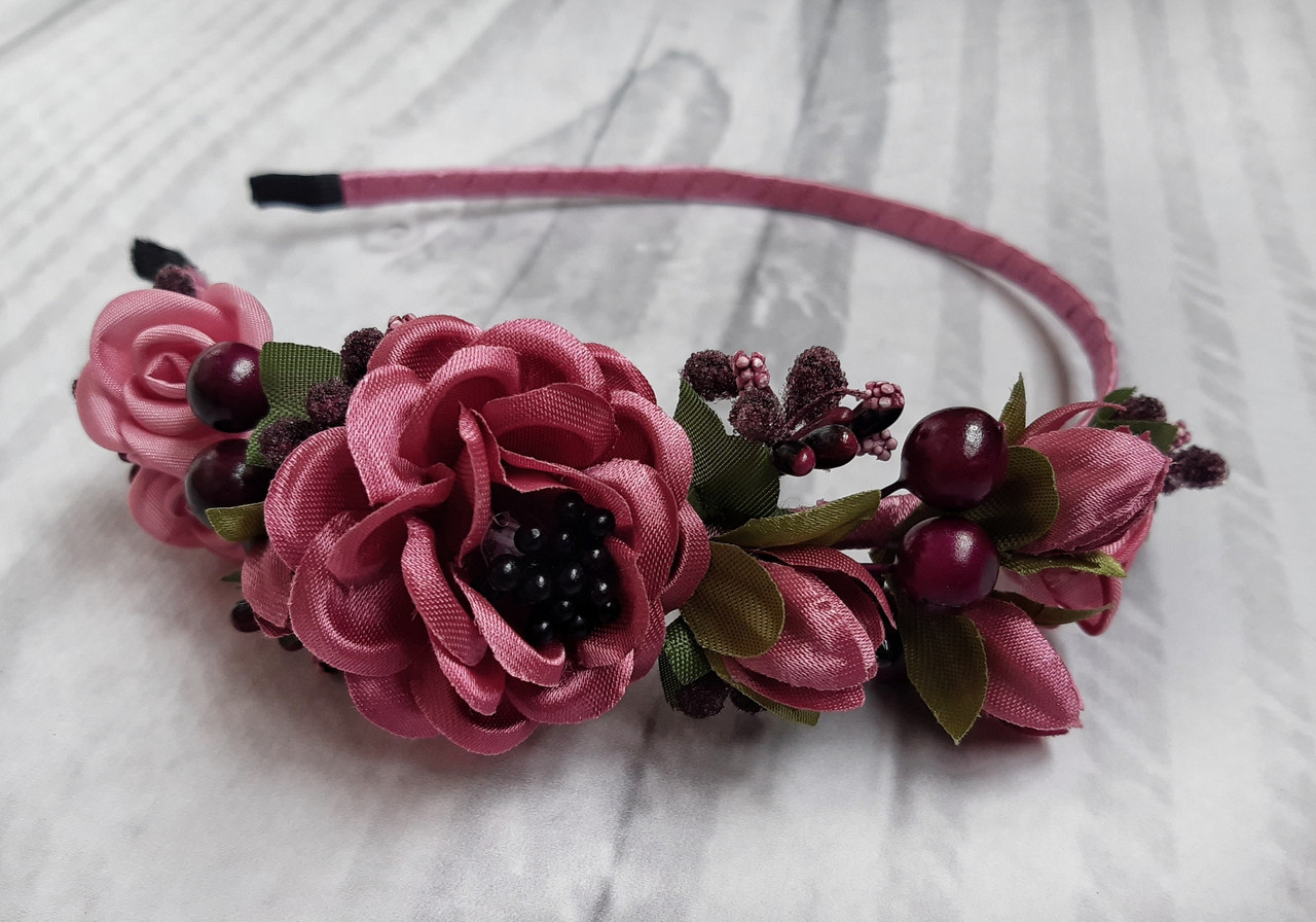 Обруч для волосся Боковинка сливовий, фото 1