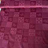 Тканина скатертина жакардова вишнева з квадратами з малюнками завширшки 150 см, фото 2