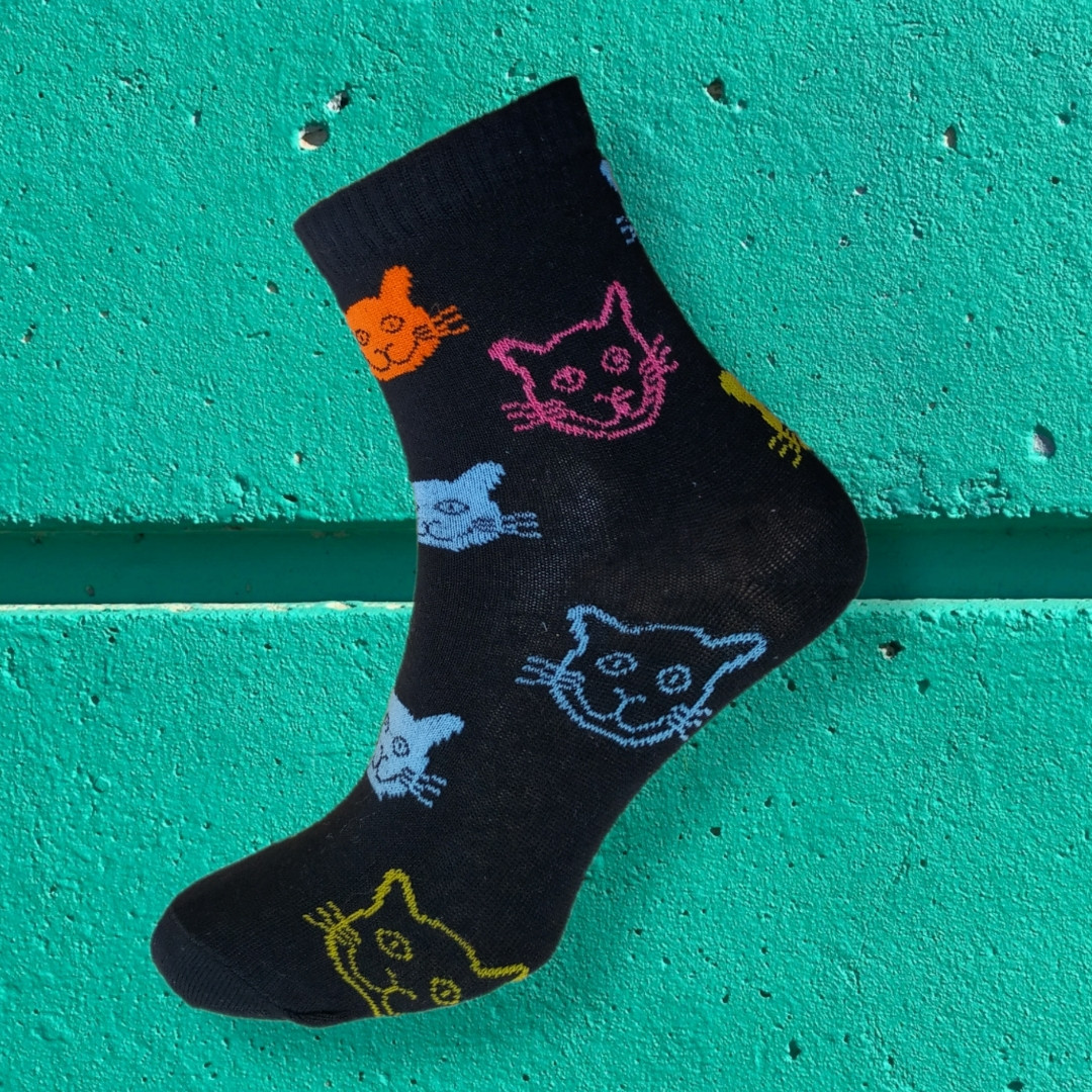 Жіночі шкарпетки з принтом різнокольорові котики