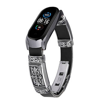 Ремінець вінтажний для фітнес-браслета Xiaomi Mi Band 5 і 6 Type B Black-black