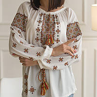 Вишиванка жіноча "Карпатська" вишита на білому шифоні кольоровими нитками, довгий рукав, манжет.