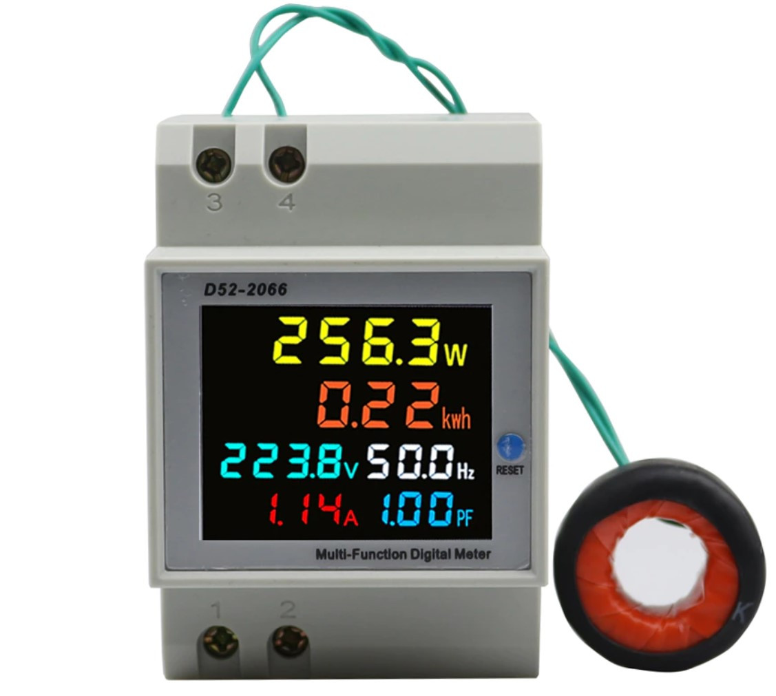 Ватметр D52-2066 на дін рейку AC 80-300 V,0-100 A з зовнішнім трансформатором струму