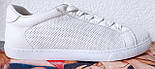Sneakers White! Снікери кеди жіночі білі на шнурках із перфорацією шкіра, фото 6