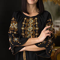 Вишиванка жіноча "Талісман" вишита на чорному шифоні жовтими нитками, рукав 3/4