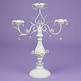 Металевий настільний свічник, канделябр білого кольору "Квіти" для 5 свічок (50 см) для весільного декору, фото 4