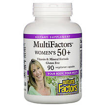 Мультивітаміни для жінок 50+ Natural Factors "MultiFactors Women`s 50+" без глютену (90 капсул)