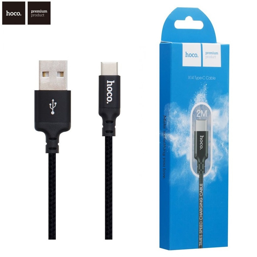 USB кабель Hoco X14 Times Type-C 2м, нейлонова оплетка, чорний, фото 1
