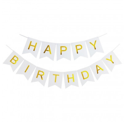 Гірлянда побуквенная "Happy Birthday" Золото на білому